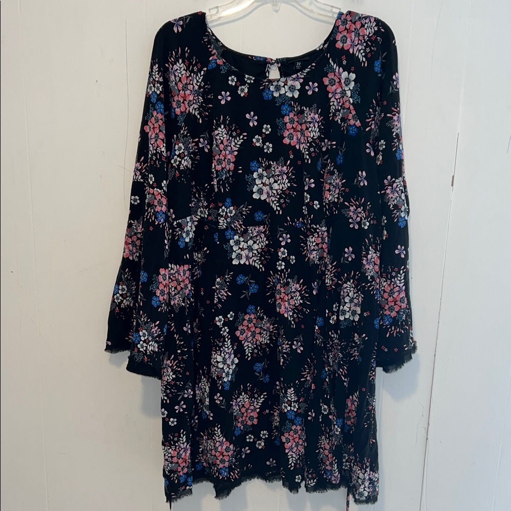 Torrid Black Floral Dress with Pink and Blue Accents